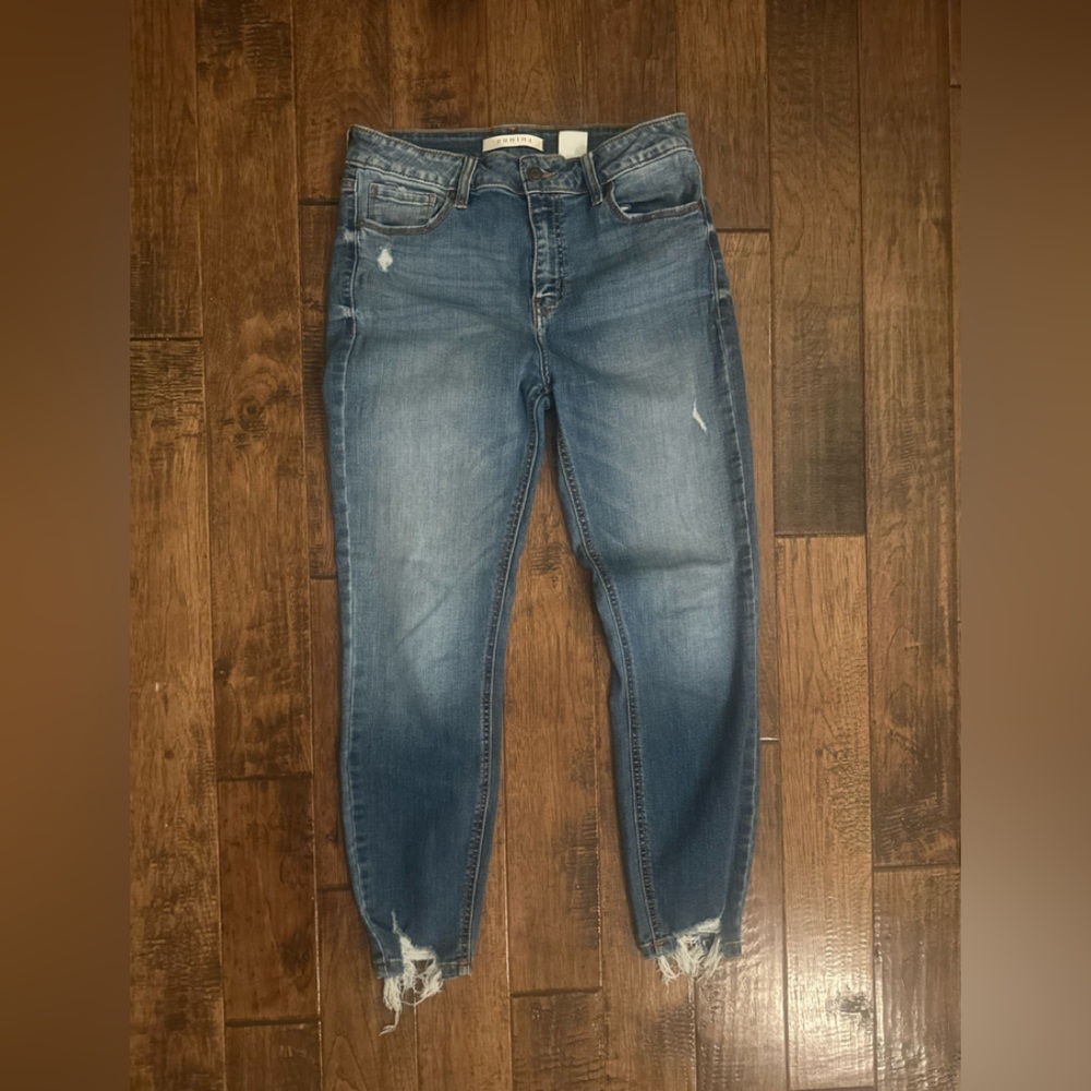 eunina Blue Distressed Ankle Crop Jeans